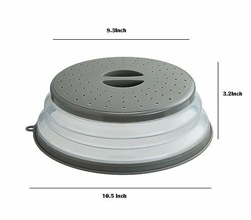 Collapsible microwave cover with dimensions.