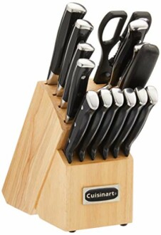 Cuisinart knife block set with various kitchen knives.