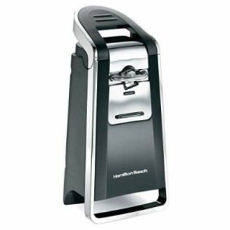 Hamilton Beach electric can opener in black and chrome.