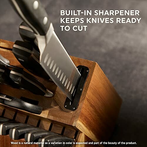 Knife block with built-in sharpener and knives.