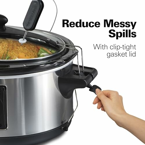 Slow cooker with clip-tight gasket lid to reduce messy spills.