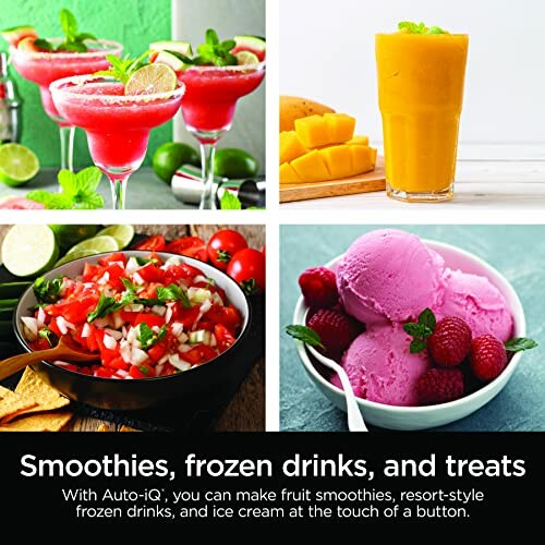 Assorted smoothies, frozen drinks, and treats with text about Auto-iQ.