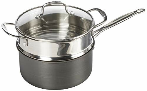 Stainless steel double boiler with glass lid and handles